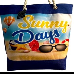 •NWT Cindy Claire Beach Bag Tote Sunny Days Braided  Rope Handle Zipper